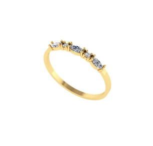 Anel Fininho Navete com Pedras de Zircônia Ouro 18k