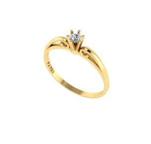 Anel Solitário com Diamante Natural Aro Trabalhado Ouro 18k