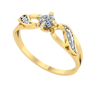 Anel Solitário com Zircônia 4mm Detalhe Folhas Ouro 18k