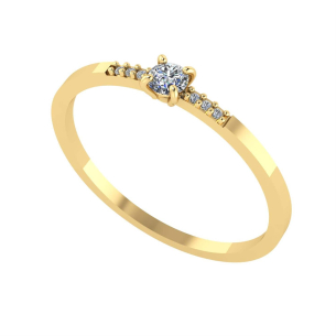 Anel Solitário com Diamantes no Aro 3mm Ouro 18k