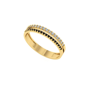 Anel Aro Duplo Bicolor 36 Pedras de Zircônia Ouro 18k