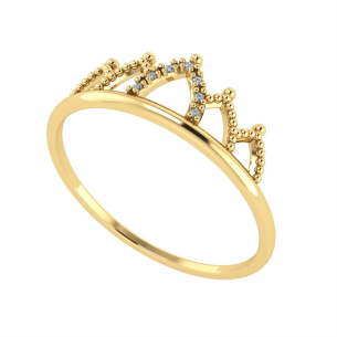 Anel Coroa com 7 Diamantes Ouro 18k