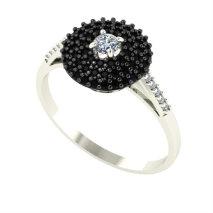 Anel Solitário Pavê Branco e Preto 3mm Ouro Branco 18k