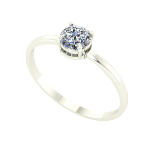Anel Solitário com Pedra de Zircônia 5mm Ouro Branco 18k