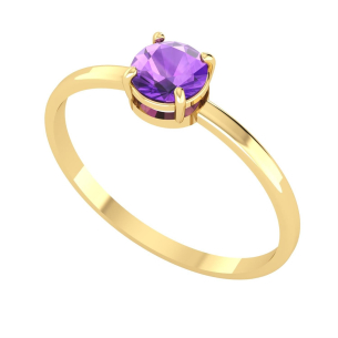 Anel Solitário com Pedra Natural 5mm e Aro Liso Ouro 18k