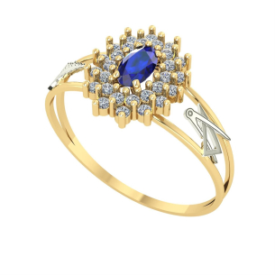 Anel Formatura Oval Grande 2 Fileiras Arquitetura Ouro 18k