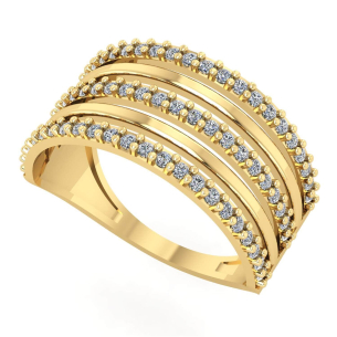Anel Cinco Aros com 66 Zircônias Cravejadas Ouro 18k