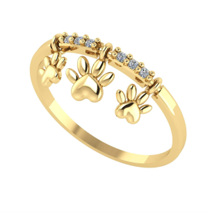Anel Pet Pingente Patinha com Zircônia Ouro 18k