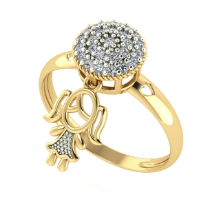Anel Chuveiro Pingente Menina Ouro 18k