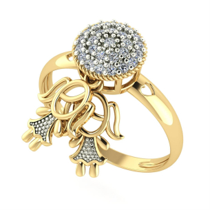 Anel Chuveiro Pingente Duas Meninas Ouro 18k