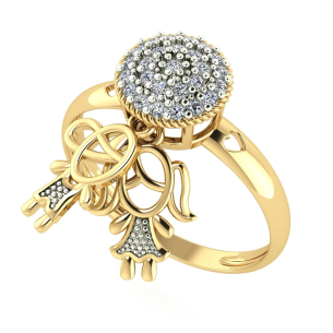 Anel Chuveiro Pingente Casal Ouro 18k