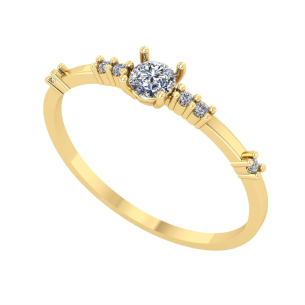 Anel Solitário com 7 Zircônias Ouro 18k