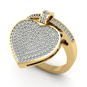 Anel Com Pingente de Coração com Diamantes Ouro 18k