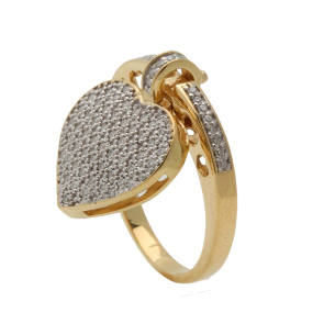 Anel Pingente de Coração e Diamantes Ouro 18k