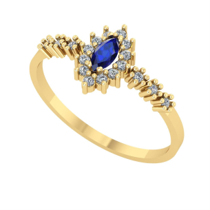 Anel Formatura Navete com Zircônias no Aro Ouro 18k