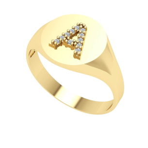 Anel Chancela Redondo e Letra Cravejada Grande Ouro 18k