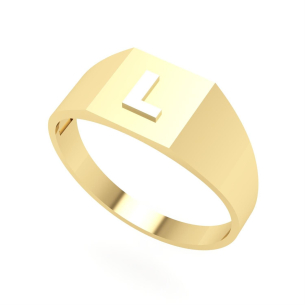 Anel Chancela Quadrado com Letra Branca Ouro 18k