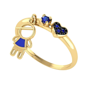 Anel Menino Pedra com Pingente e Resina Ouro 18k