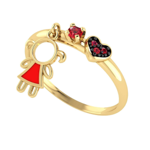 Anel Menina Pedra com Pingente e Resina Ouro 18k
