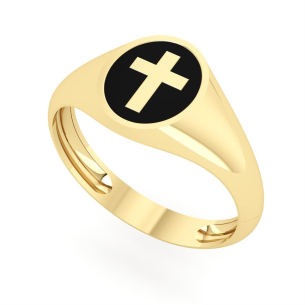 Anel Cruz com Resina Ouro 18k
