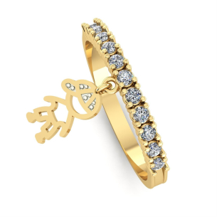 Anel Pingente Menino com Aro Cravejado Ouro 18k