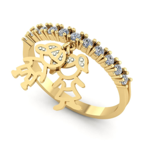 Anel Pingentes Casal com Aro Cravejado Ouro 18k