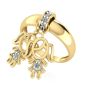 Anel Kaká Duas Meninas com Diamante Ouro 18k