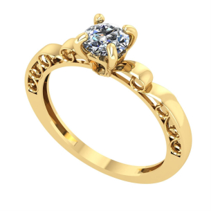 Anel Solitário Princesa com Detalhes no Aro Ouro 18k