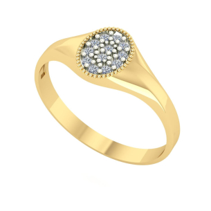 Anel Chancela Oval Cravejado Pequeno Ouro 18k
