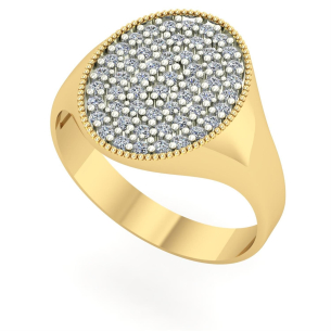 Anel Chancela Oval Cravejado Grande Ouro 18k