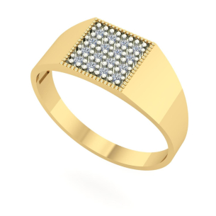 Anel Chancela Quadrado Cravejado Médio Ouro 18k
