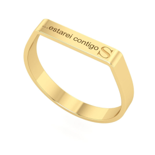 Anel Estarei Contigo com Inicial Ouro 18k