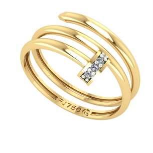 Anel Prego Cravejado Aro Duplo Fininho Ouro 18k