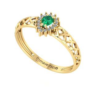 Anel Trançado Gota Com Esmeralda e Diamantes Ouro 18k