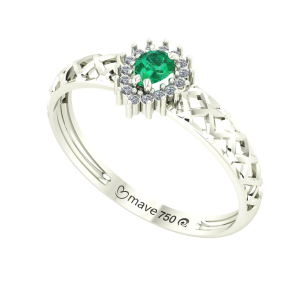 Anel Trançado Gota Com Esmeralda e Diamantes Ouro Branco 18k