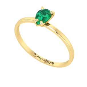 Anel Pedra Gota 4x6mm com Esmeralda Ouro 18k