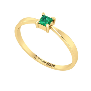 Anel Pedra Quadrada Esmeralda Ouro 18k