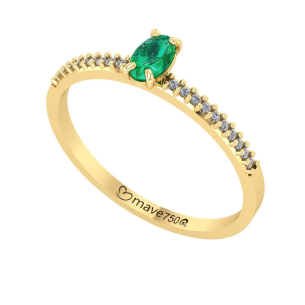 Anel Aro Fileira De Pedras Com Esmeralda e Diamantes Ouro 18k