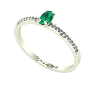 Anel Aro Fileira De Pedras Com Esmeralda e Diamantes Ouro Branco 18k