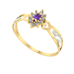 Anel Formatura Navete com Coração Moda Ouro 18k