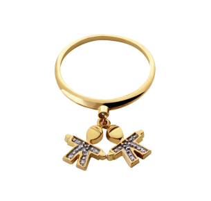 Anel Dois Meninos com Diamante Ouro 18k