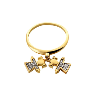 Anel Duas Meninas com Diamante Ouro 18k