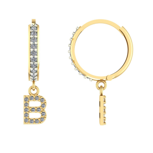 Brinco Argola Cravejada com Letra B Ouro 18k