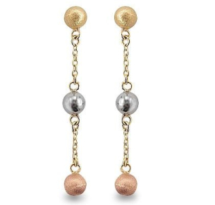 Brinco Três Bolas Tricolor Ouro 18k