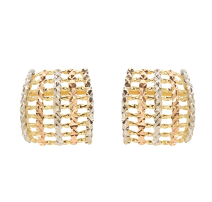 Brinco Tricolor Diamantado Ouro 18k