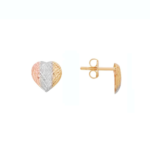 Brinco Coração Tricolor Diamantado Ouro 18k