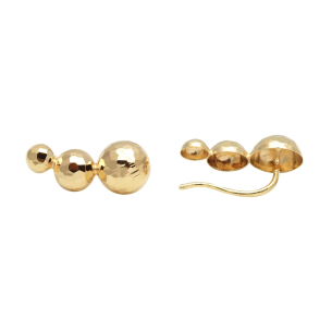 Brinco Ear Cuff Três Meia Bola Diamantada Ouro 18k