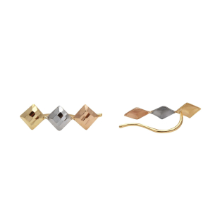 Brinco Quadrado Três Cores com Detalhes diamantados Ouro 18k