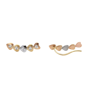 Brinco Ear Cuff Cinco Corações Tricolor Ouro 18k