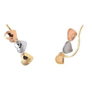 Brinco Ear Cuff Três Corações Tricolor Ouro 18k